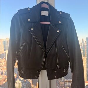 Sandro Black Leather Moto Jacket